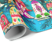 かわいいヴィンテージレトロカラフルベルクリスマスブルー ラッピングペーパー (ロールコーナー)