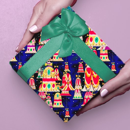 かわいいヴィンテージレトロカラフルベルクリスマス海軍 ラッピングペーパー