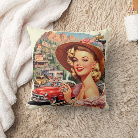 かわいいヴィンテージレトロガール絵画ズ クッション (ブランケット)