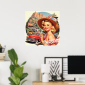 かわいいヴィンテージレトロガール絵画ズ ポスター (ホームオフィス)