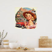 かわいいヴィンテージレトロガール絵画ズ ポスター (キッチン)