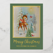 かわいいヴィンテージレトロクリスマスディアウィンター 箔シーズンカード (正面)
