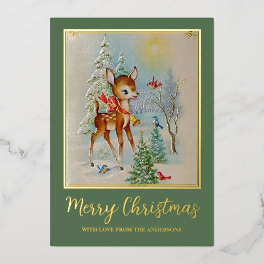 かわいいヴィンテージレトロクリスマスディアウィンター 箔シーズンカード (正面)
