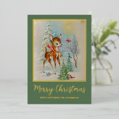かわいいヴィンテージレトロクリスマスディアウィンター 箔シーズンカード (立ち正面)