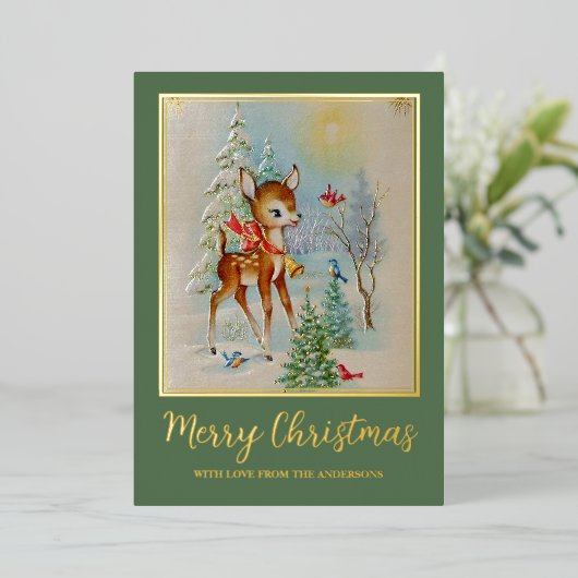 かわいいヴィンテージレトロクリスマスディアウィンター 箔シーズンカード (立ち正面)