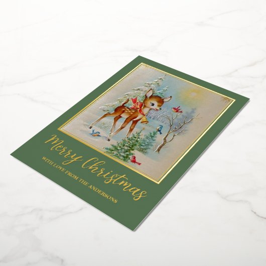かわいいヴィンテージレトロクリスマスディアウィンター 箔シーズンカード (回転した状態)