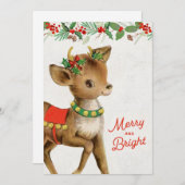 かわいいヴィンテージレトロクリスマスディアー シーズンカード (正面/裏面)