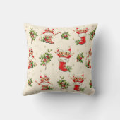かわいいヴィンテージレトロクリスマスレッドグリーン小妖精や小人 クッション (裏面)