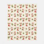 かわいいヴィンテージレトロクリスマスレッドグリーン小妖精や小人 フリースブランケット (正面)