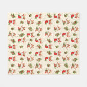 かわいいヴィンテージレトロクリスマスレッドグリーン小妖精や小人 フリースブランケット (正面(横))