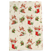 かわいいヴィンテージレトロクリスマスレッドグリーン小妖精や小人 ミディアムペーパーバッグ (裏面)