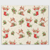 かわいいヴィンテージレトロクリスマスレッドグリーン小妖精や小人 ラッピングペーパー (フラット)