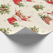 かわいいヴィンテージレトロクリスマスレッドグリーン小妖精や小人 ラッピングペーパー (角)
