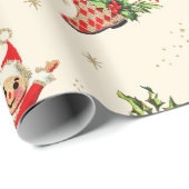 かわいいヴィンテージレトロクリスマスレッドグリーン小妖精や小人 ラッピングペーパー (ロールコーナー)