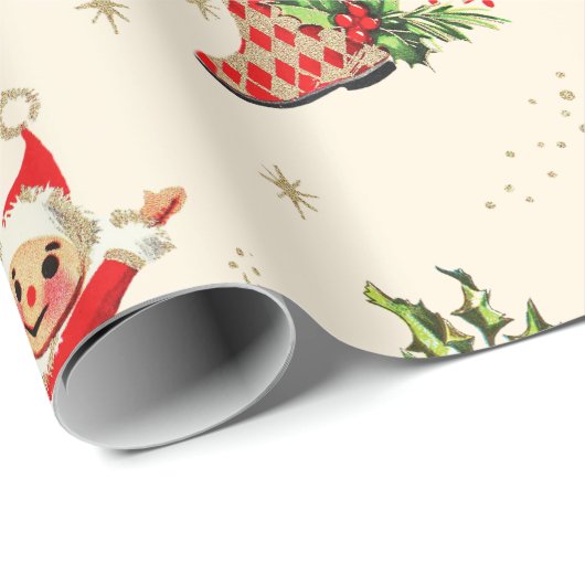 かわいいヴィンテージレトロクリスマスレッドグリーン小妖精や小人 ラッピングペーパー (ロールコーナー)
