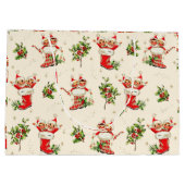 かわいいヴィンテージレトロクリスマスレッドグリーン小妖精や小人 ラージペーパーバッグ (裏面)