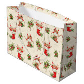 かわいいヴィンテージレトロクリスマスレッドグリーン小妖精や小人 ラージペーパーバッグ (裏面アングル)