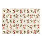 かわいいヴィンテージレトロクリスマスレッドグリーン小妖精や小人 枕カバー (裏面)