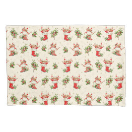 かわいいヴィンテージレトロクリスマスレッドグリーン小妖精や小人 枕カバー