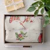 かわいいヴィンテージレトロクリスマスレッドグリーン小妖精や小人 薄葉紙 (ギフト)