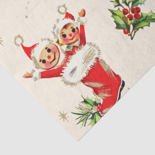 かわいいヴィンテージレトロクリスマスレッドグリーン小妖精や小人 薄葉紙 (詳細)