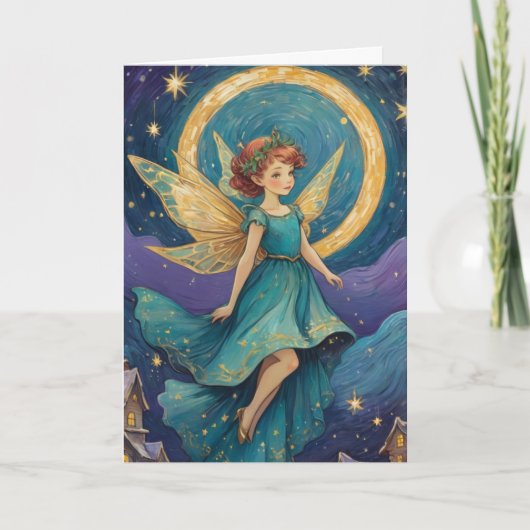 かわいいヴィンテージレトロフェアリースターリーナイトホリデイ カード (正面)