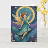 かわいいヴィンテージレトロフェアリースターリーナイトホリデイ カード (黄色い花)