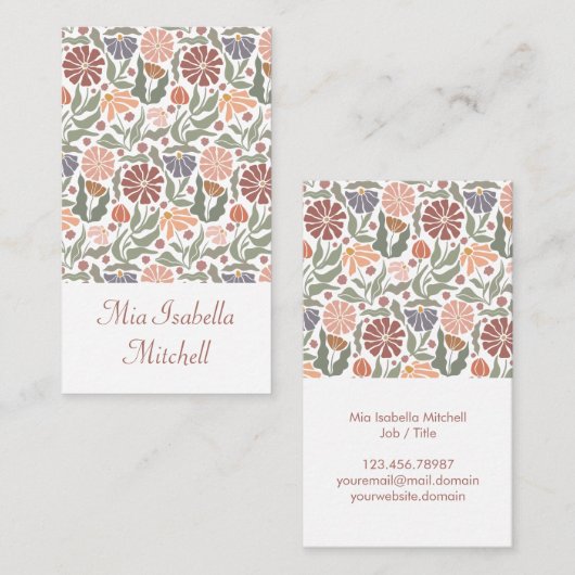 かわいいヴィンテージレトロフラワーズ名刺 名刺 (正面/裏面)