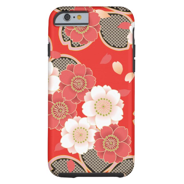 かわいいヴィンテージレトロフローラ赤い白ベクトル Case-Mate iPhoneケース (裏面)