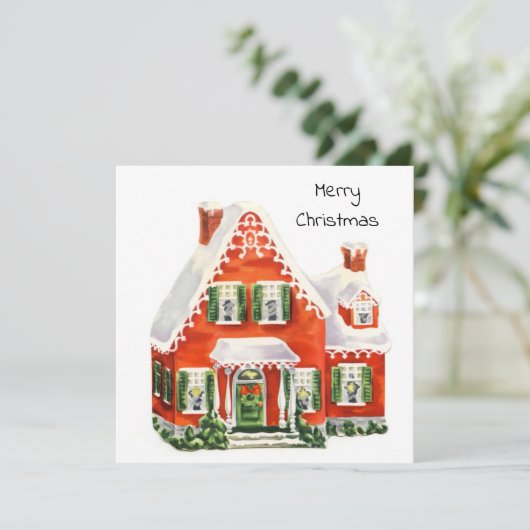 かわいいヴィンテージレトロメリークリスマスウィンターコテージ シーズンカード (スタンド正面)