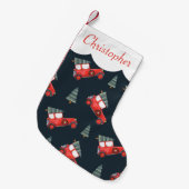 かわいいヴィンテージレトロレッドカーズボーイズ スモールクリスマスストッキング (正面 (吊り時))