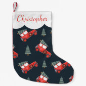 かわいいヴィンテージレトロレッドカーズボーイズ スモールクリスマスストッキング (正面)