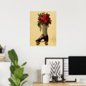 かわいいヴィンテージレトロローラースケートフローラ ポスター (ホームオフィス)