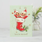 かわいいヴィンテージレトロ小妖精や小人セージクリスマスパーティー 招待状 (スタンド正面)