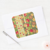 かわいいヴィンテージレトロ素晴らしフローラ着物パターン スクエアシール (封筒)