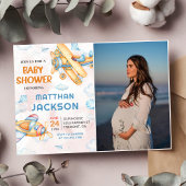 かわいいヴィンテージレトロ黄色い飛行機の赤ちゃんシャワー 招待状