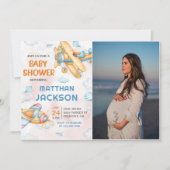 かわいいヴィンテージレトロ黄色い飛行機の赤ちゃんシャワー 招待状 (正面)