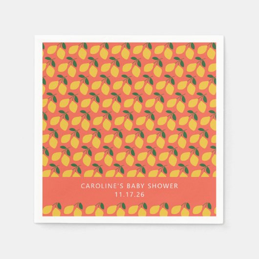かわいいヴィンテージレモンカスタムオレンジ色ベビーシャワー スタンダードカクテルナプキン (正面)