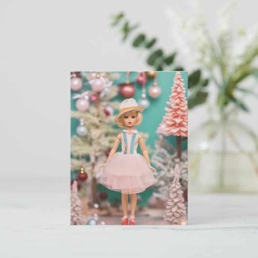 かわいいヴィンテージ人形クリスマス ポストカード (スタンド正面)