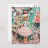 かわいいヴィンテージ人形クリスマス ポストカード (正面/裏面)