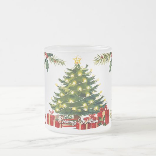 かわいいヴィンテージ伝統的クリスマス フロストグラスマグカップ (中央)