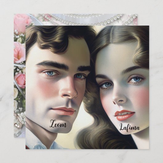 かわいいヴィンテージ写真  エクリュ紙のSave the Date 招待状 (正面/裏面)