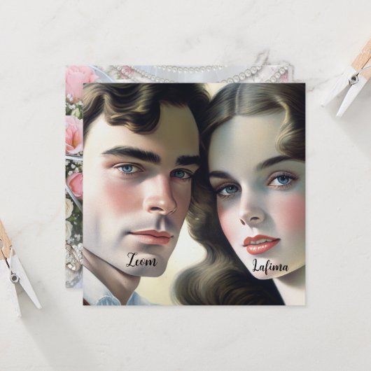 かわいいヴィンテージ写真  エクリュ紙のSave the Date 招待状 (正面/裏面インサイチュ)