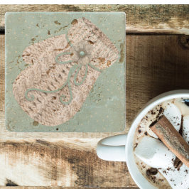 かわいいヴィンテージ冬の素朴なニットのスノーフレーク ストーンコースター