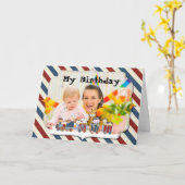 かわいいヴィンテージ動物の子どもたちの誕生日 カード (黄色い花)