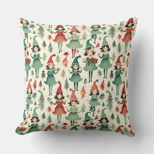 かわいいヴィンテージ女子小妖精や小人クリスマスシーズン クッション (正面)