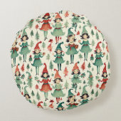 かわいいヴィンテージ女子小妖精や小人クリスマスシーズン ラウンドクッション (裏面)