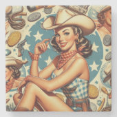 かわいいヴィンテージ女性のカーボーイ ストーンコースター (正面)