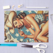 かわいいヴィンテージ女性のカーボーイ 薄葉紙 (クラフト)