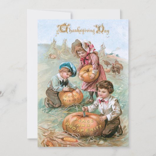 かわいいヴィンテージ子どもがカボチャを彫る シーズンカード (正面)